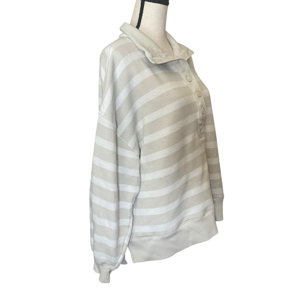 AE Big Hug Henley Sweatshirt Striped Neutral Oversized Small Cozy - Picture 6 of 13